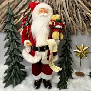 Traditional Santa w/ Naughty & Nice List, Full Toy Bag and Stuffed Bear, 24”